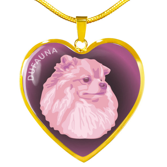 Soft Pink Pomeranian Profile Dark Heart Necklace D22