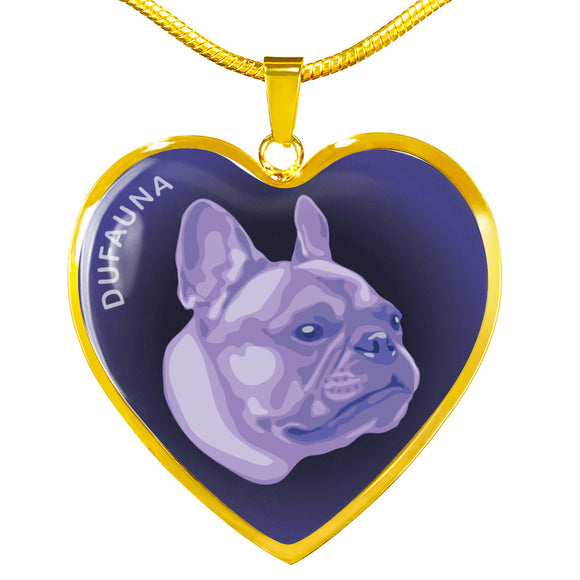 Purple French Bulldog Profile Dark Heart Necklace D22