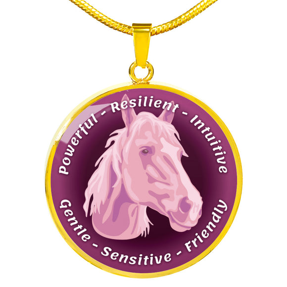 Soft Pink Horse Characteristics Necklace D20