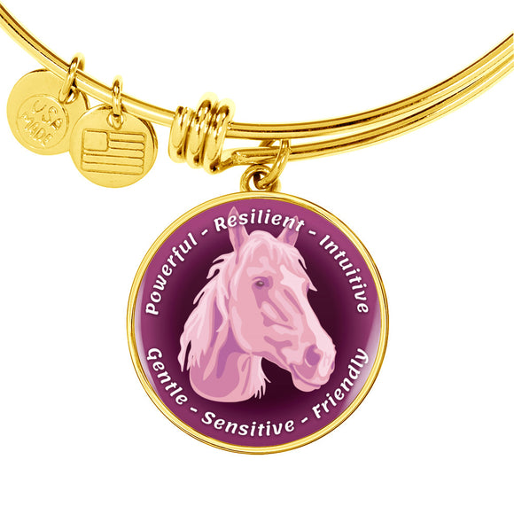 Soft Pink Horse Characteristics Bangle Bracelet D20