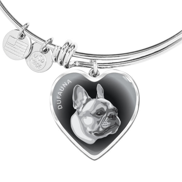 Grey French Bulldog Profile Dark Heart Bangle Bracelet D22