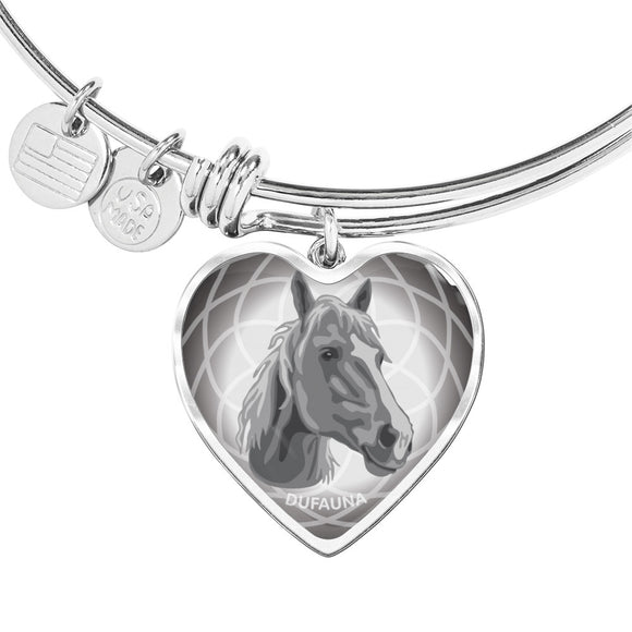 Grey Horse Profile Heart Bangle Bracelet D21