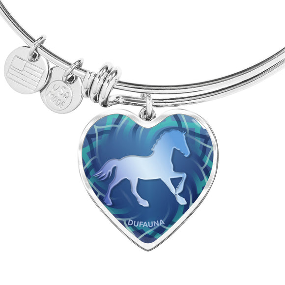 Blue Horse Silhouette Heart Bangle Bracelet D17