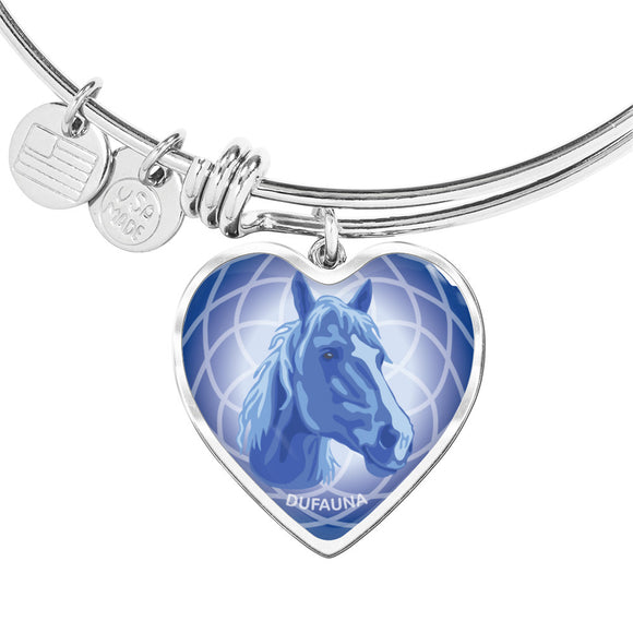 Blue Horse Profile Heart Bangle Bracelet D21