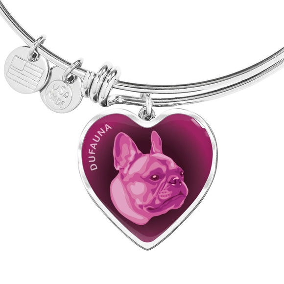 Berry Pink French Bulldog Profile Dark Heart Bangle Bracelet D22
