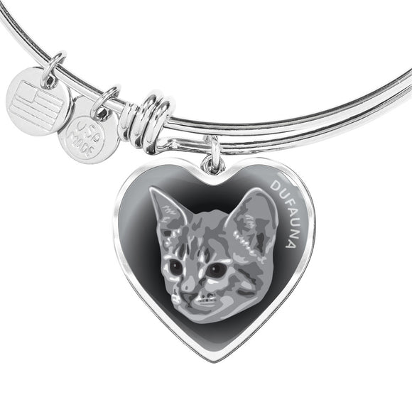 Grey Cat Profile Dark Heart Bangle Bracelet D22