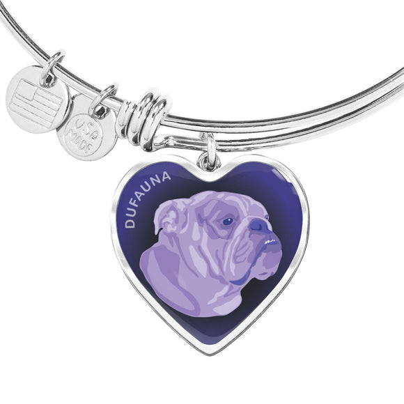 Purple English Bulldog Profile Dark Heart Bangle Bracelet D22