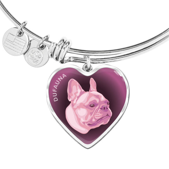 Soft Pink French Bulldog Profile Dark Heart Bangle Bracelet D22