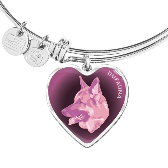 Soft Pink German Shepherd Profile Dark Heart Bangle Bracelet D22