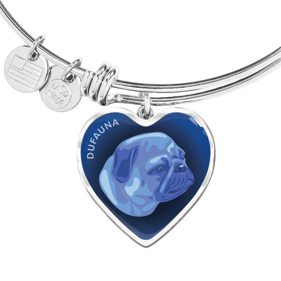 Blue Pug Profile Dark Heart Bangle Bracelet D22