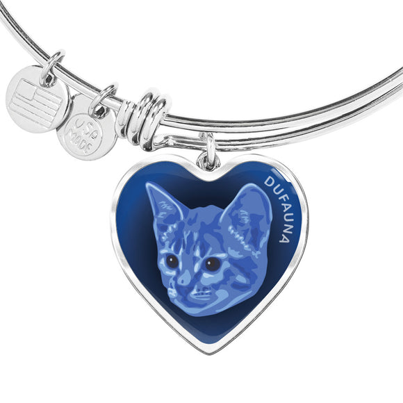 Blue Cat Profile Dark Heart Bangle Bracelet D22