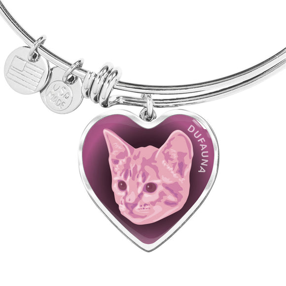 Soft Pink Cat Profile Dark Heart Bangle Bracelet D22