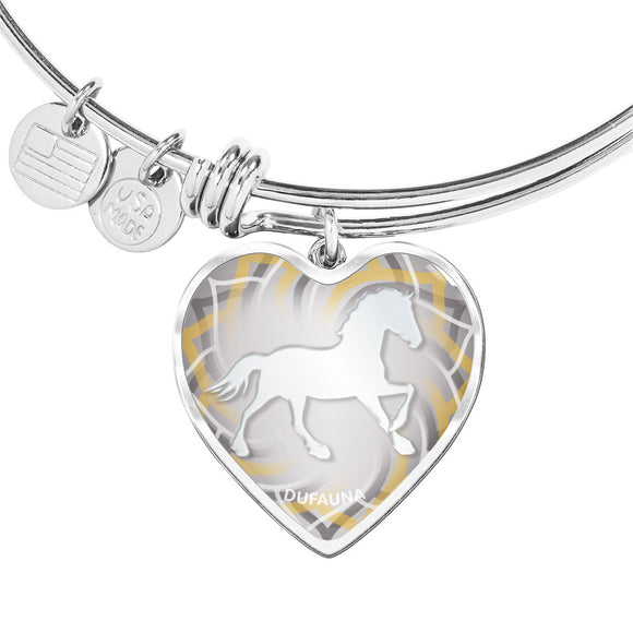 White Horse Silhouette Heart Bangle Bracelet D17