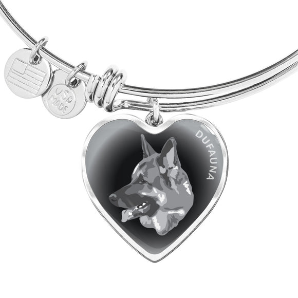 Grey German Shepherd Profile Dark Heart Bangle Bracelet D22