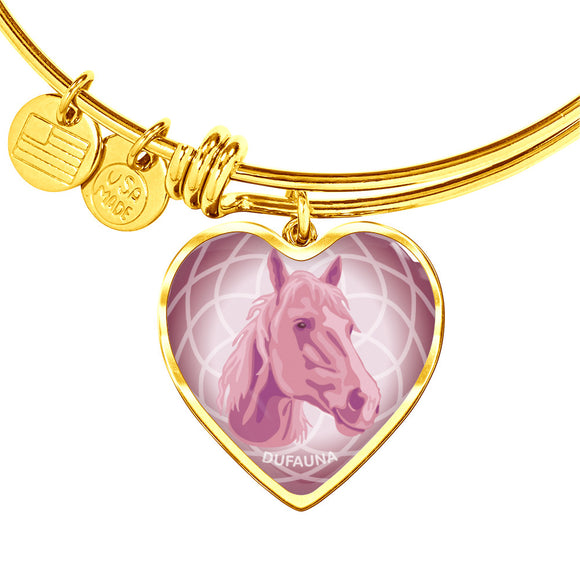 Soft Pink Horse Profile Heart Bangle Bracelet D21