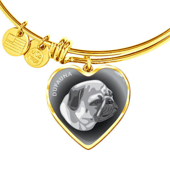 Grey Pug Profile Dark Heart Bangle Bracelet D22