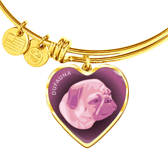 Soft Pink Pug Profile Dark Heart Bangle Bracelet D22