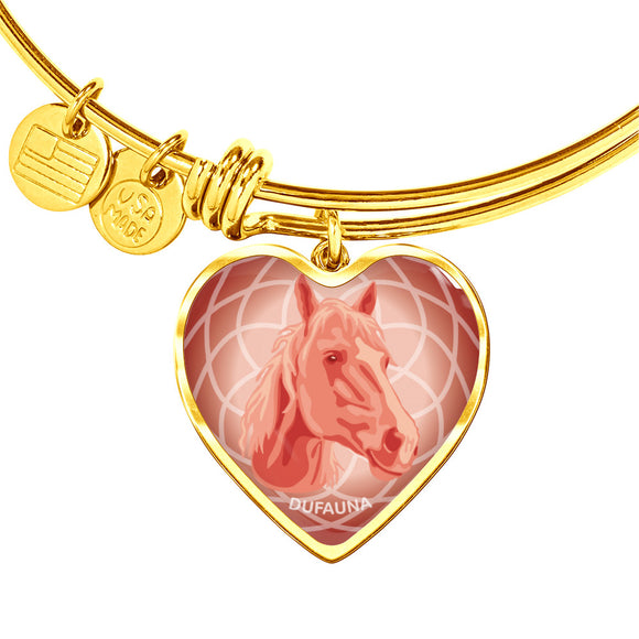 Coral Pink Horse Profile Heart Bangle Bracelet D21
