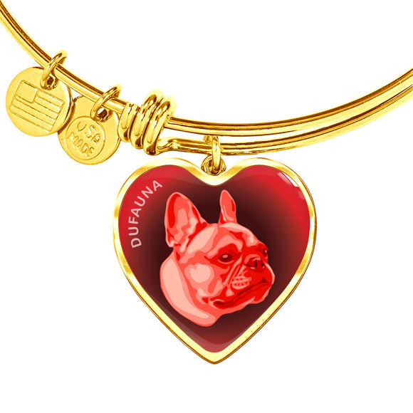 Red French Bulldog Profile Dark Heart Bangle Bracelet D22