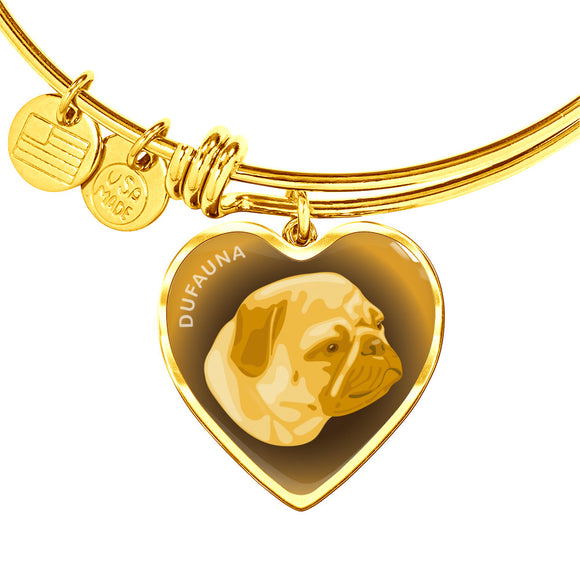Yellow Pug Profile Dark Heart Bangle Bracelet D22