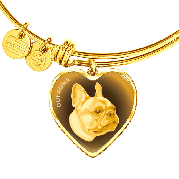 Yellow French Bulldog Profile Dark Heart Bangle Bracelet D22