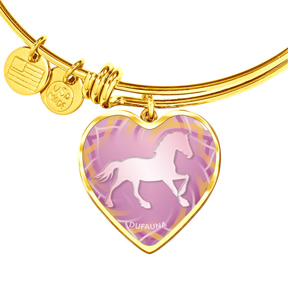 Soft Pink Horse Silhouette Heart Bangle Bracelet D17