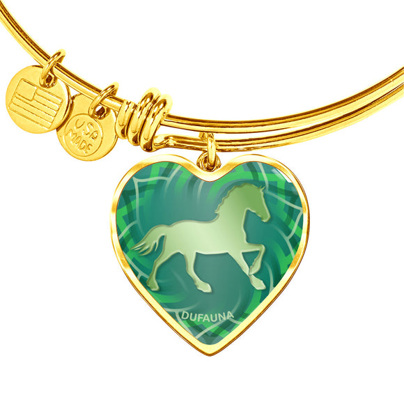 Green Horse Silhouette Heart Bangle Bracelet D17
