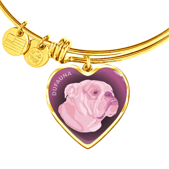 Soft Pink English Bulldog Profile Dark Heart Bangle Bracelet D22