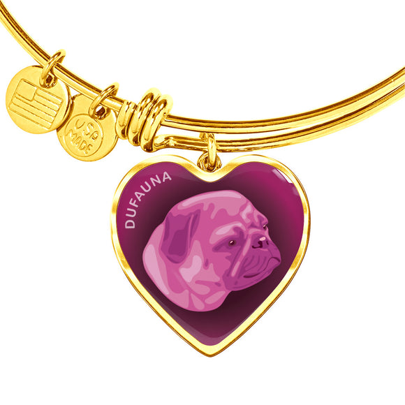 Berry Pink Pug Profile Dark Heart Bangle Bracelet D22