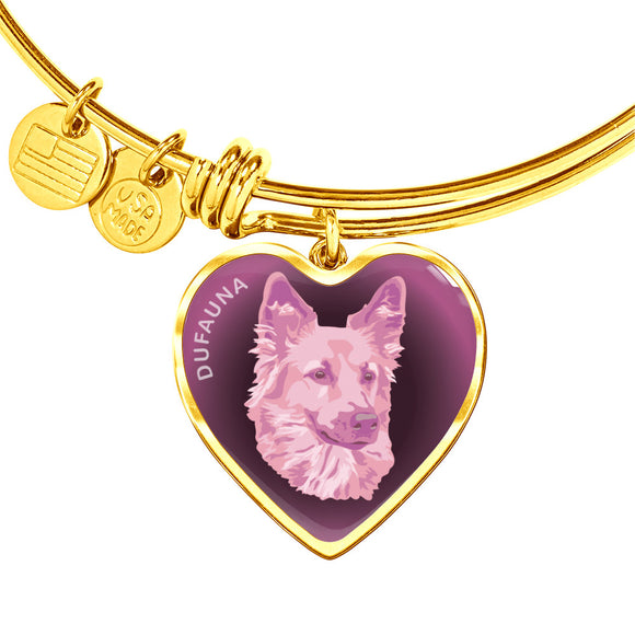 Soft Pink Dog Profile Dark Heart Bangle Bracelet D22