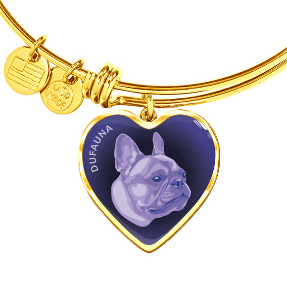 Purple French Bulldog Profile Dark Heart Bangle Bracelet D22