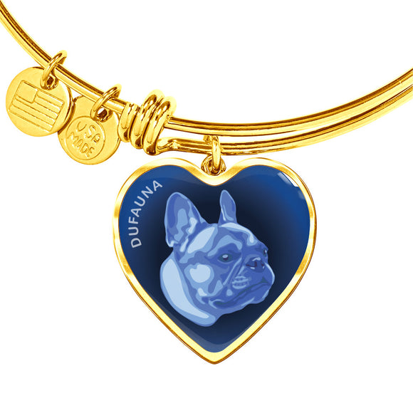 Blue French Bulldog Profile Dark Heart Bangle Bracelet D22