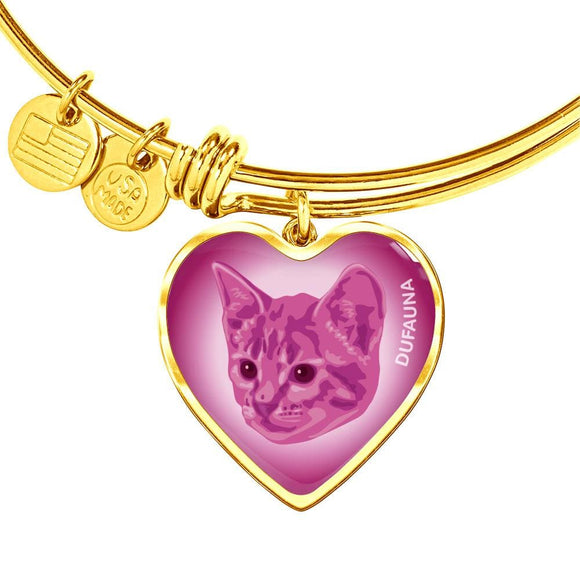 Berry Pink Cat Profile Heart Bangle Bracelet D12 - Dufauna - Topfauna