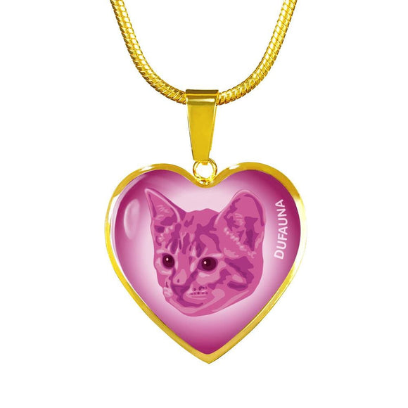 Berry Pink Cat Profile Heart Necklace D12 - Dufauna - Topfauna