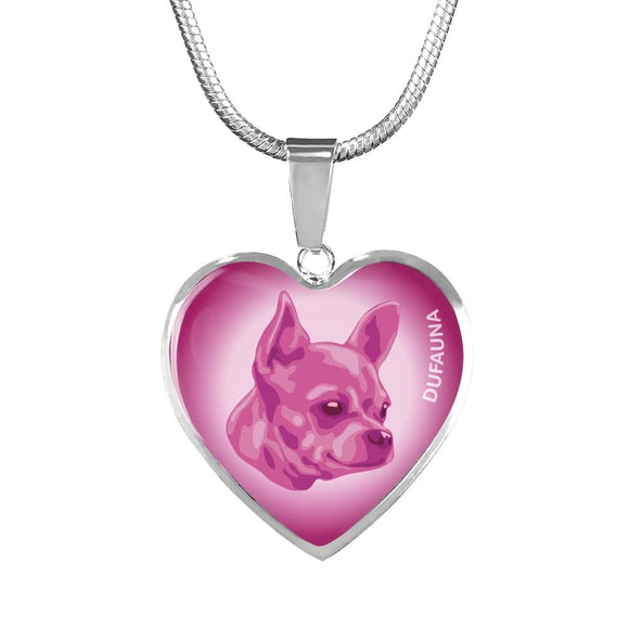 Berry Pink Chihuahua Profile Heart Necklace D12 - Dufauna - Topfauna