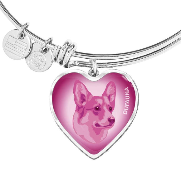 Berry Pink Corgi Profile Heart Bangle Bracelet D12 - Dufauna - Topfauna