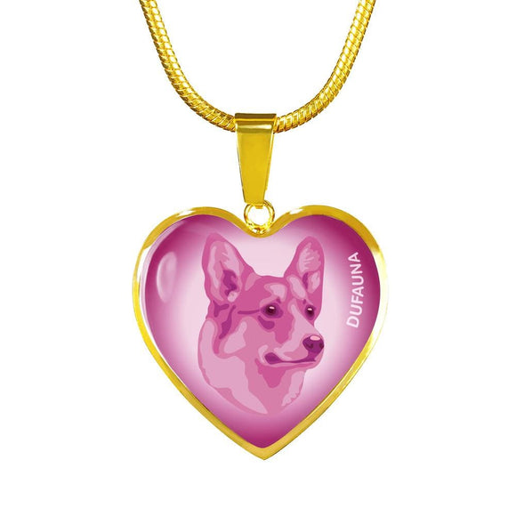Berry Pink Corgi Profile Heart Necklace D12 - Dufauna - Topfauna