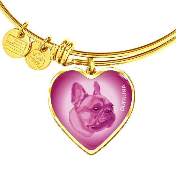 Berry Pink French Bulldog Profile Heart Bangle Bracelet D12 - Dufauna - Topfauna
