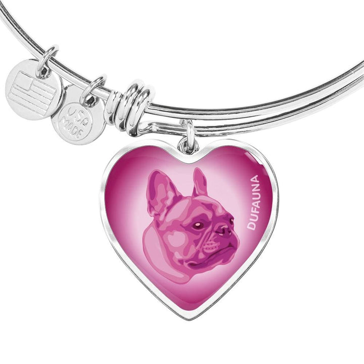 Berry Pink French Bulldog Profile Heart Bangle Bracelet D12 - Dufauna - Topfauna