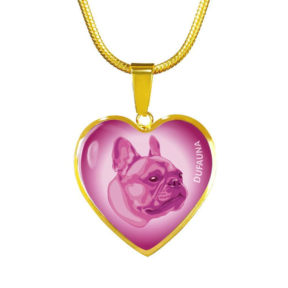 Berry Pink French Bulldog Profile Heart Necklace D12 - Dufauna - Topfauna