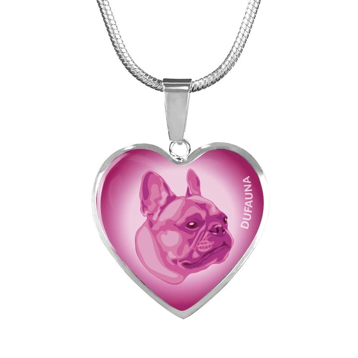 Berry Pink French Bulldog Profile Heart Necklace D12 - Dufauna - Topfauna