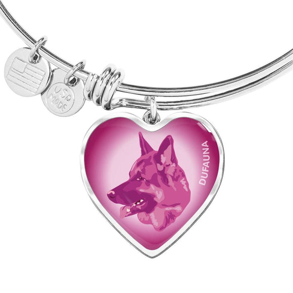 Berry Pink German Shepherd Profile Heart Bangle Bracelet D12 - Dufauna - Topfauna