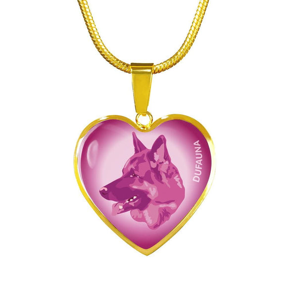 Berry Pink German Shepherd Profile Heart Necklace D12 - Dufauna - Topfauna