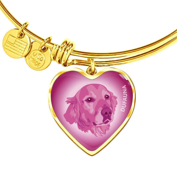 Berry Pink Golden Retriever Profile Heart Bangle Bracelet D12 - Dufauna - Topfauna