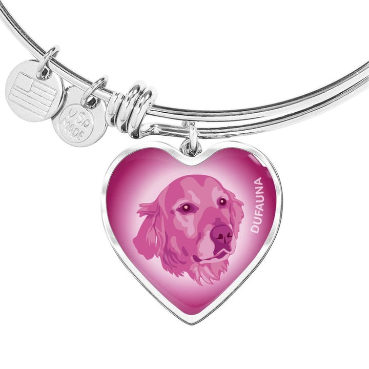 Berry Pink Golden Retriever Profile Heart Bangle Bracelet D12 - Dufauna - Topfauna