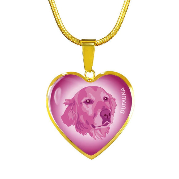 Berry Pink Golden Retriever Profile Heart Necklace D12 - Dufauna - Topfauna