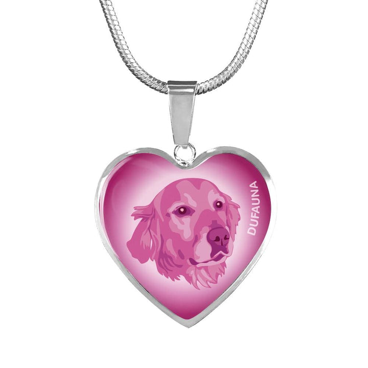 Berry Pink Golden Retriever Profile Heart Necklace D12 - Dufauna - Topfauna