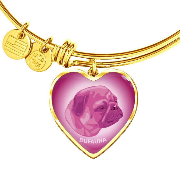 Berry Pink Pug Profile Heart Bangle Bracelet D12 - Dufauna - Topfauna