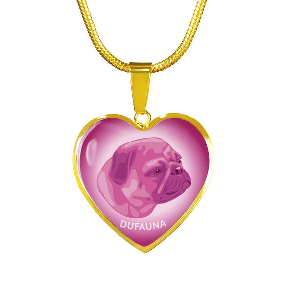 Berry Pink Pug Profile Heart Necklace D12 - Dufauna - Topfauna