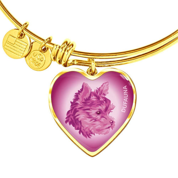 Berry Pink Yorkie Profile Heart Bangle Bracelet D12 - Dufauna - Topfauna